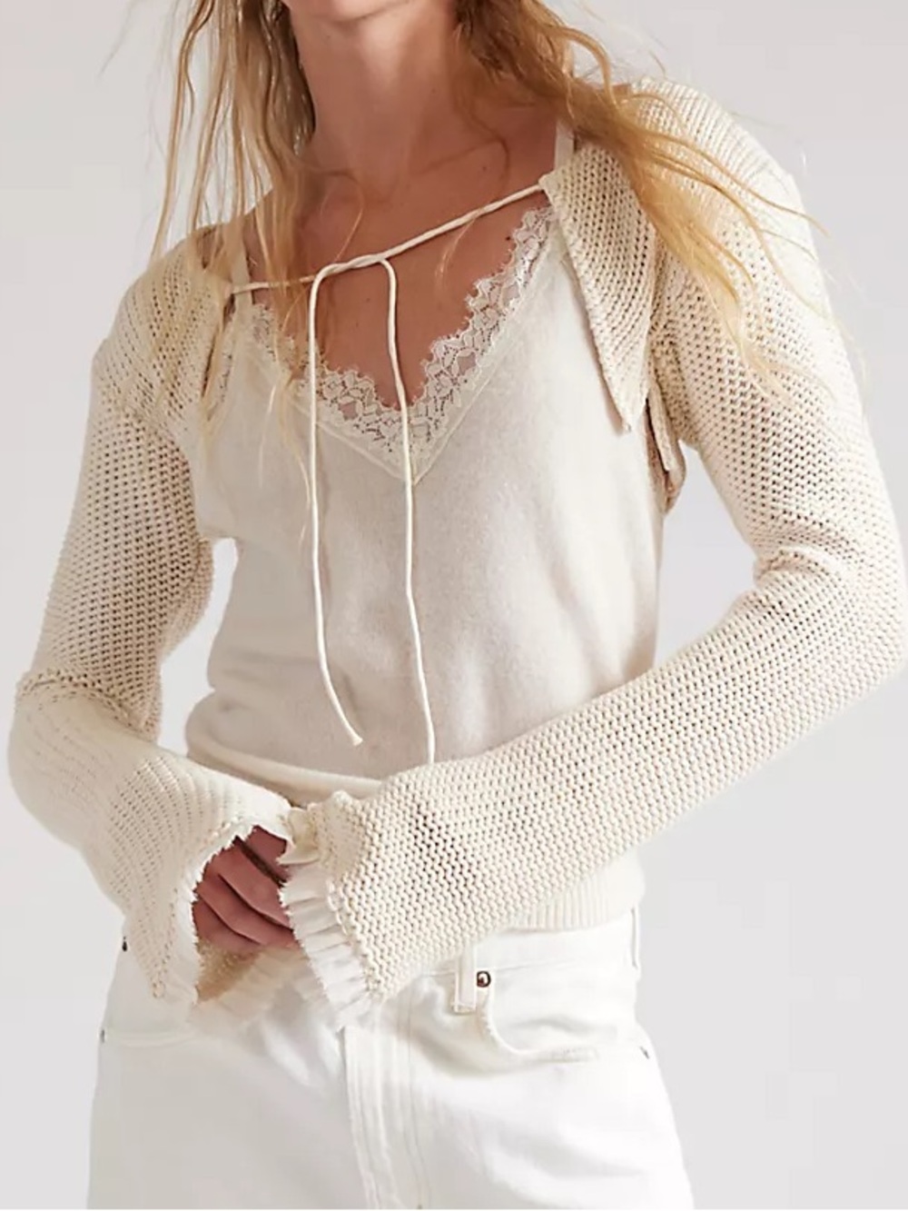 Free People Cream Knit Women's Sweater - Soft Open-Back Design